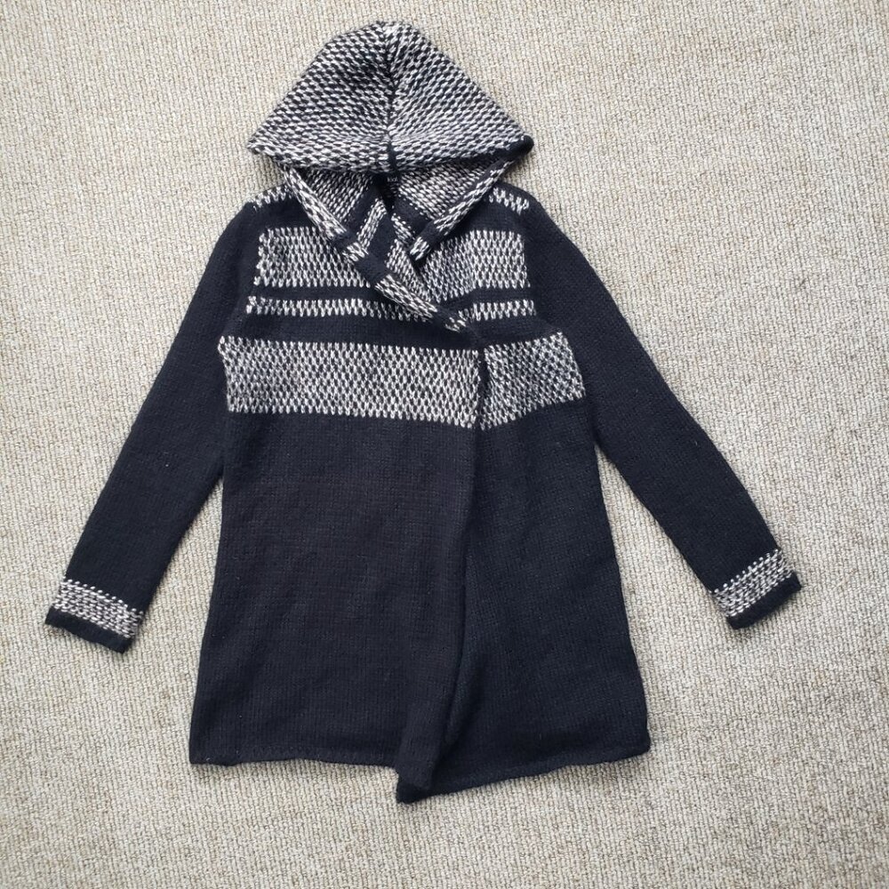 Kial Hooded Cardigan Sweater Duster Women's Small Black Gray